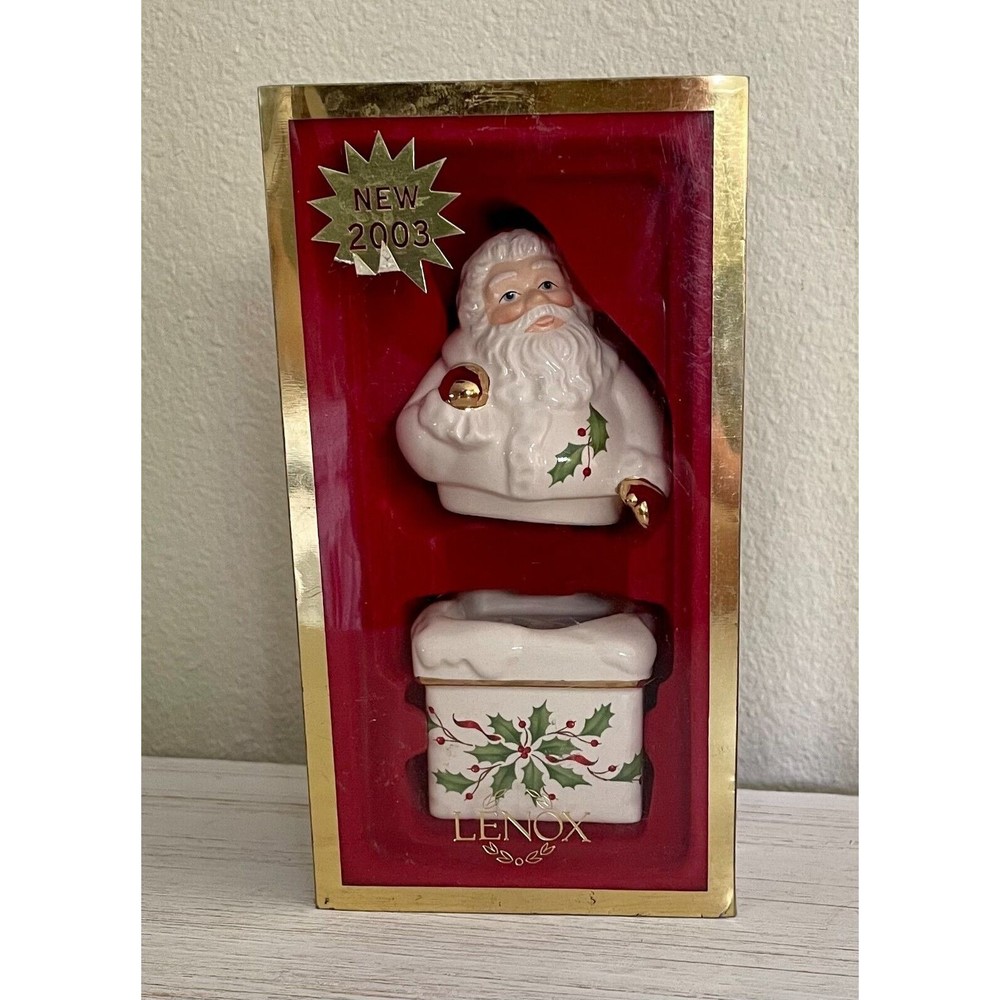 Lenox Holiday Santa Atop Chimney Stackable Salt And Pepper Shaker Christmas Set